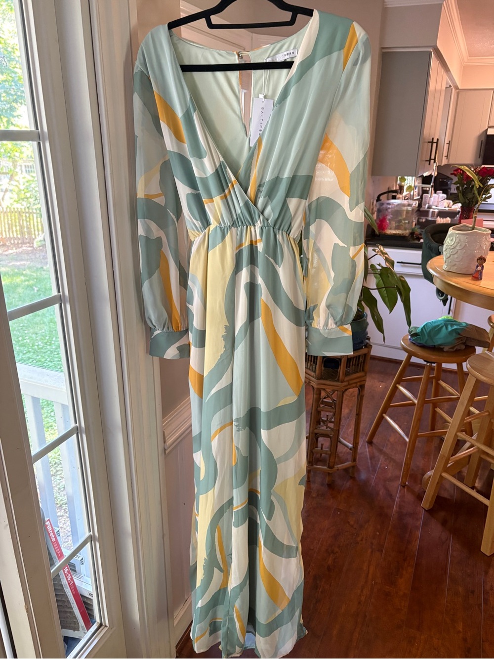 Baltic Born Sage, Yellow & Cream Abstract Wrap Wide Leg Jumpsuit